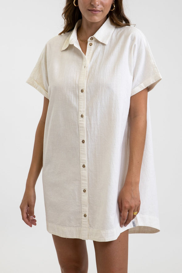 RHYTHM CLASSIC LINEN SHIRT DRESS - WHITE