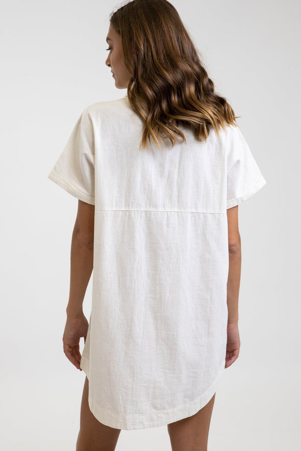 RHYTHM CLASSIC LINEN SHIRT DRESS - WHITE