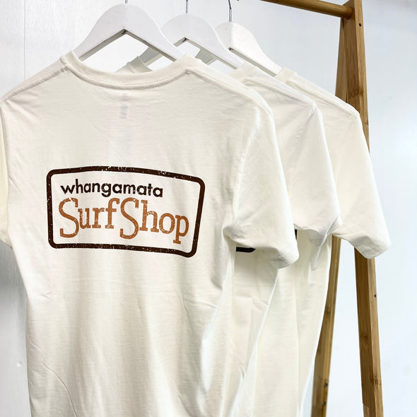WHANGAMATA SURF SHOP BOX LOGO TEE - NATURAL