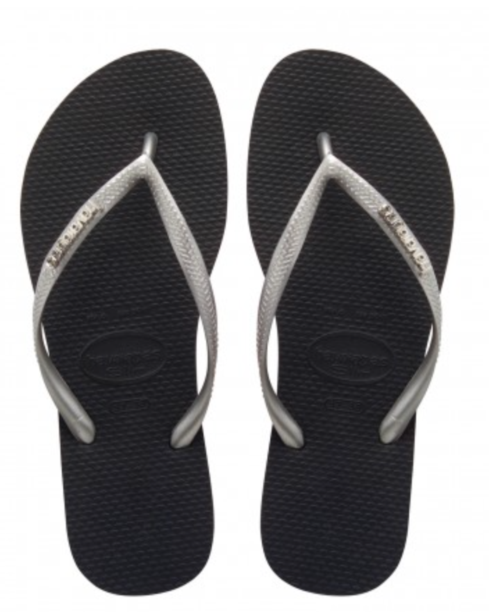 Black havaianas with silver logo hotsell