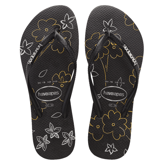 Black slim havaianas discount with gold logo