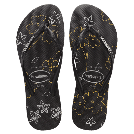 Havaianas slim logo best sale metallic black gold