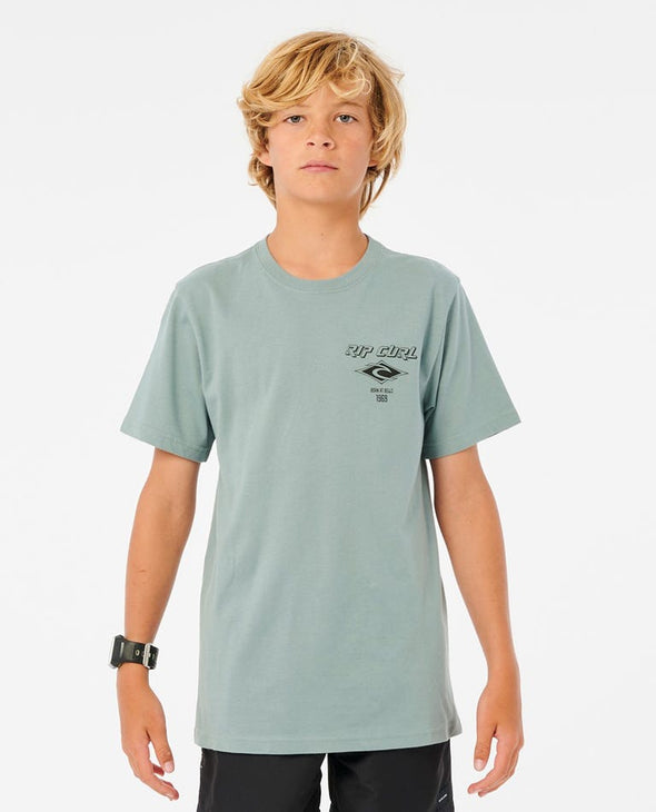 RIP CURL FADE OUT ICON TEE- BOY - MINERAL BLUE